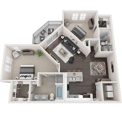 Floor plan for 2 beds, 2 baths, 1336 sqft